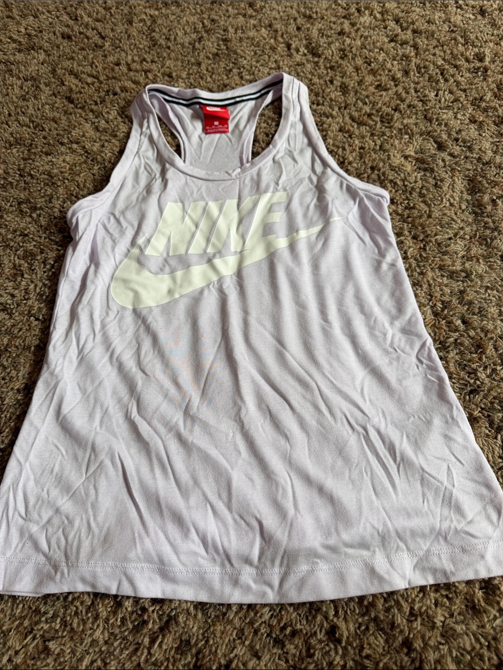 Nike Women’s Light Lavender Racerback Tank with Pale Yellow Logo